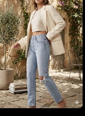 Levi's Light Blue Straight Leg Jeans with Knee Rip